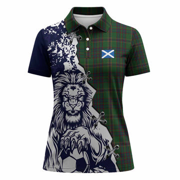 Westmeath Tartan Scottish Women Polo Shirt Angry Lion With Soccer Ball Style