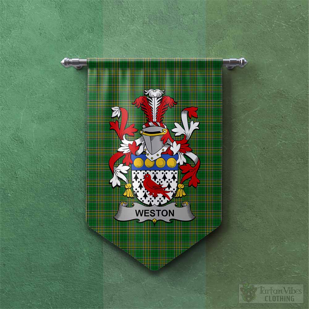 Tartan Vibes Clothing Weston Irish Clan Tartan Gonfalon, Tartan Banner with Coat of Arms