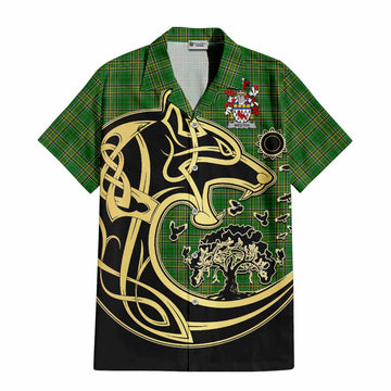 Weston Irish Tartan Hawaiian Shirt with Coat of Arms Celtic Wolf Style