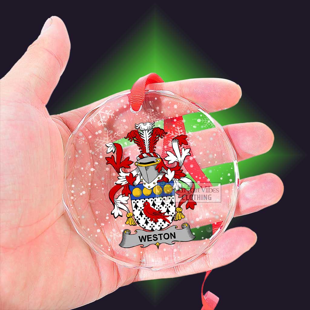Tartan Vibes Clothing Weston Irish Clan Christmas Glass Ornament with Coat of Arms