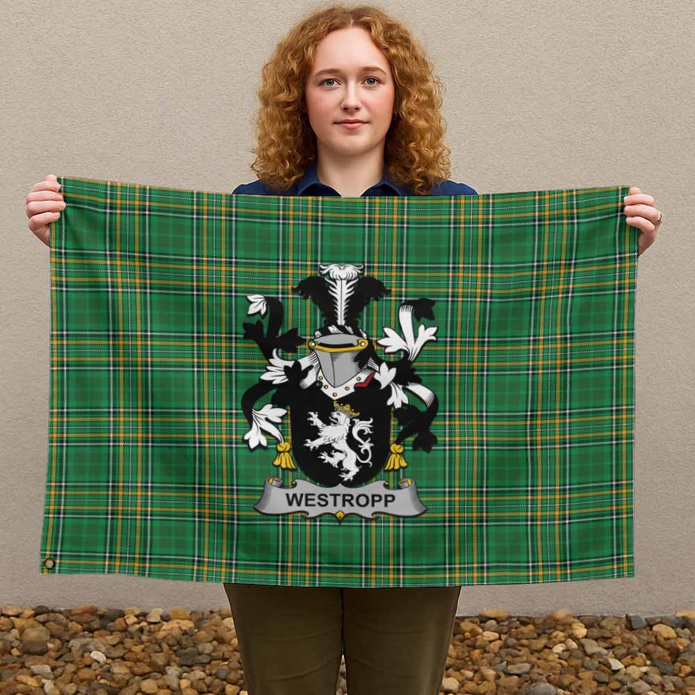 Tartan Vibes Clothing Westropp Irish Clan Tartan House Flag with Coat of Arms