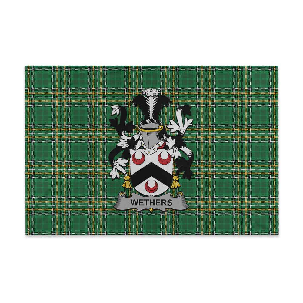 Tartan Vibes Clothing Wethers Irish Clan Tartan House Flag with Coat of Arms