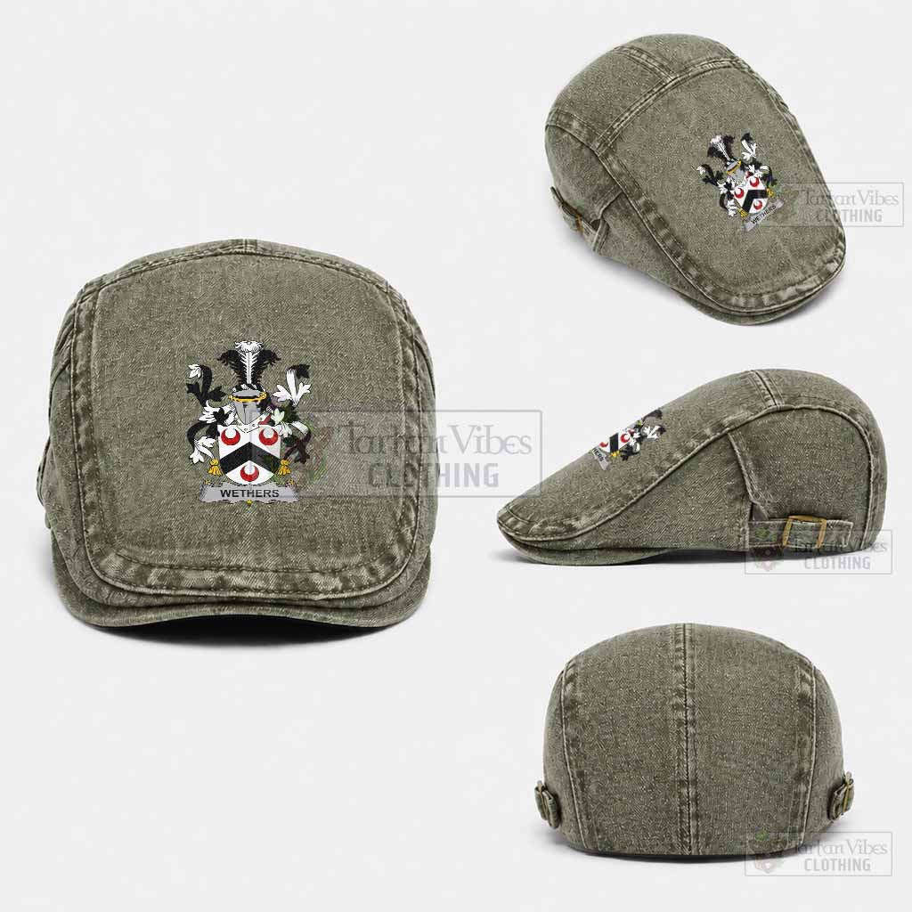 Wethers Irish Coat of Arms Washed Flat Cap - Unisex Jeff Cap One Size (Adjustable) Army Green - Tartan Vibes Clothing