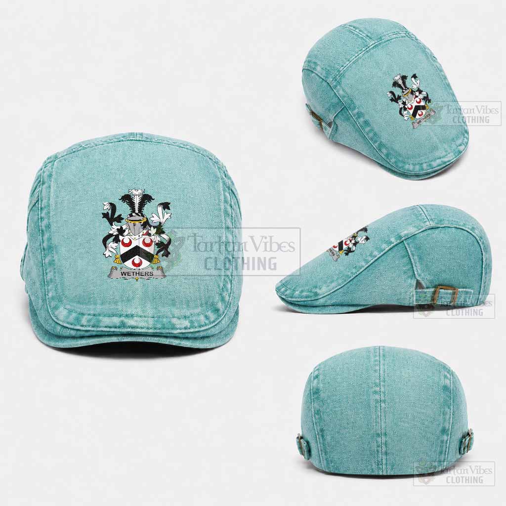 Wethers Irish Coat of Arms Washed Flat Cap - Unisex Jeff Cap One Size (Adjustable) Lake Blue - Tartan Vibes Clothing