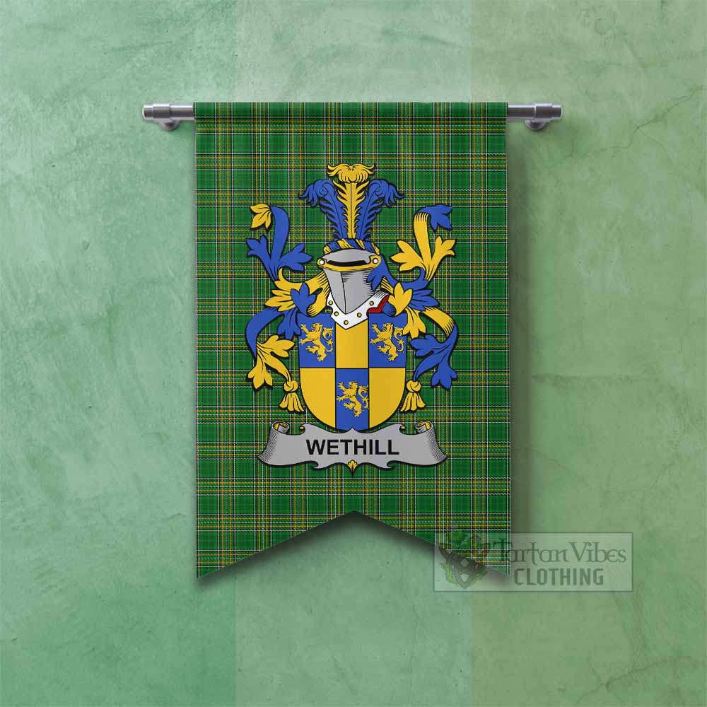 Tartan Vibes Clothing Wethill Irish Clan Tartan Gonfalon, Tartan Banner with Coat of Arms