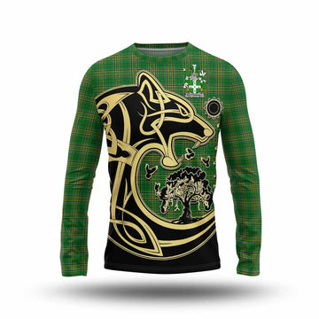 Wettenhall Irish Tartan Long Sleeve T-Shirt with Coat of Arms Celtic Wolf Style Unisex - Tartan Vibes Clothing