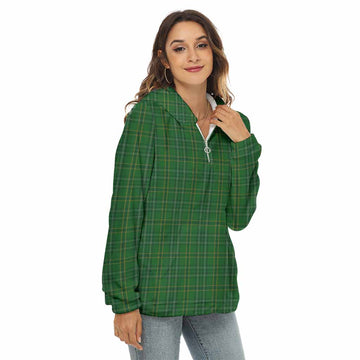 Wexford County Ireland Tartan Women's Borg Fleece Hoodie with Half Zip