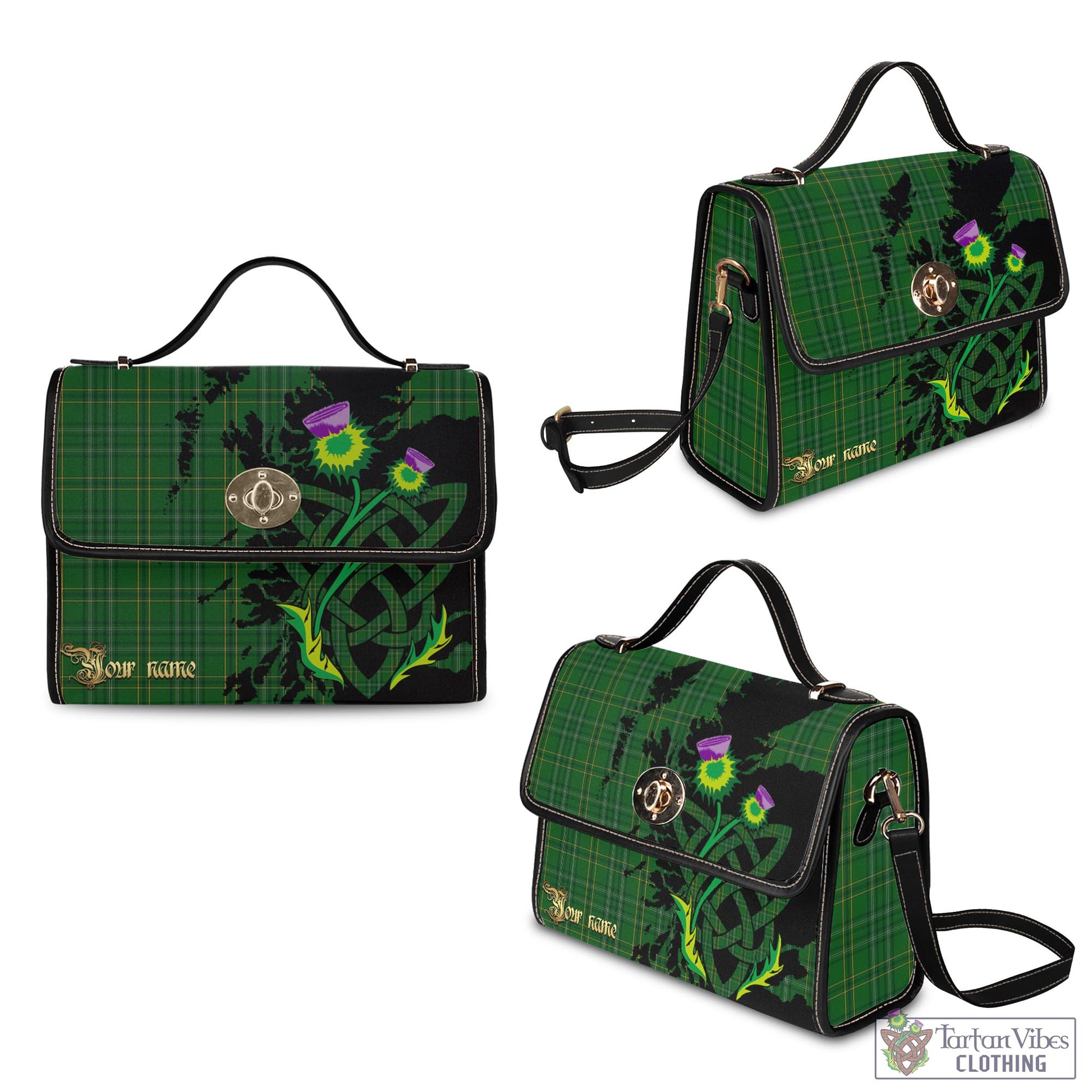 Tartan Vibes Clothing Wexford County Ireland Tartan Waterproof Canvas Bag with Scotland Map and Thistle Celtic Accents