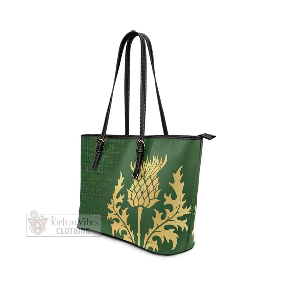 Tartan Vibes Clothing Wexford County Ireland Tartan Leather Tote Bag Gold Thistle Style