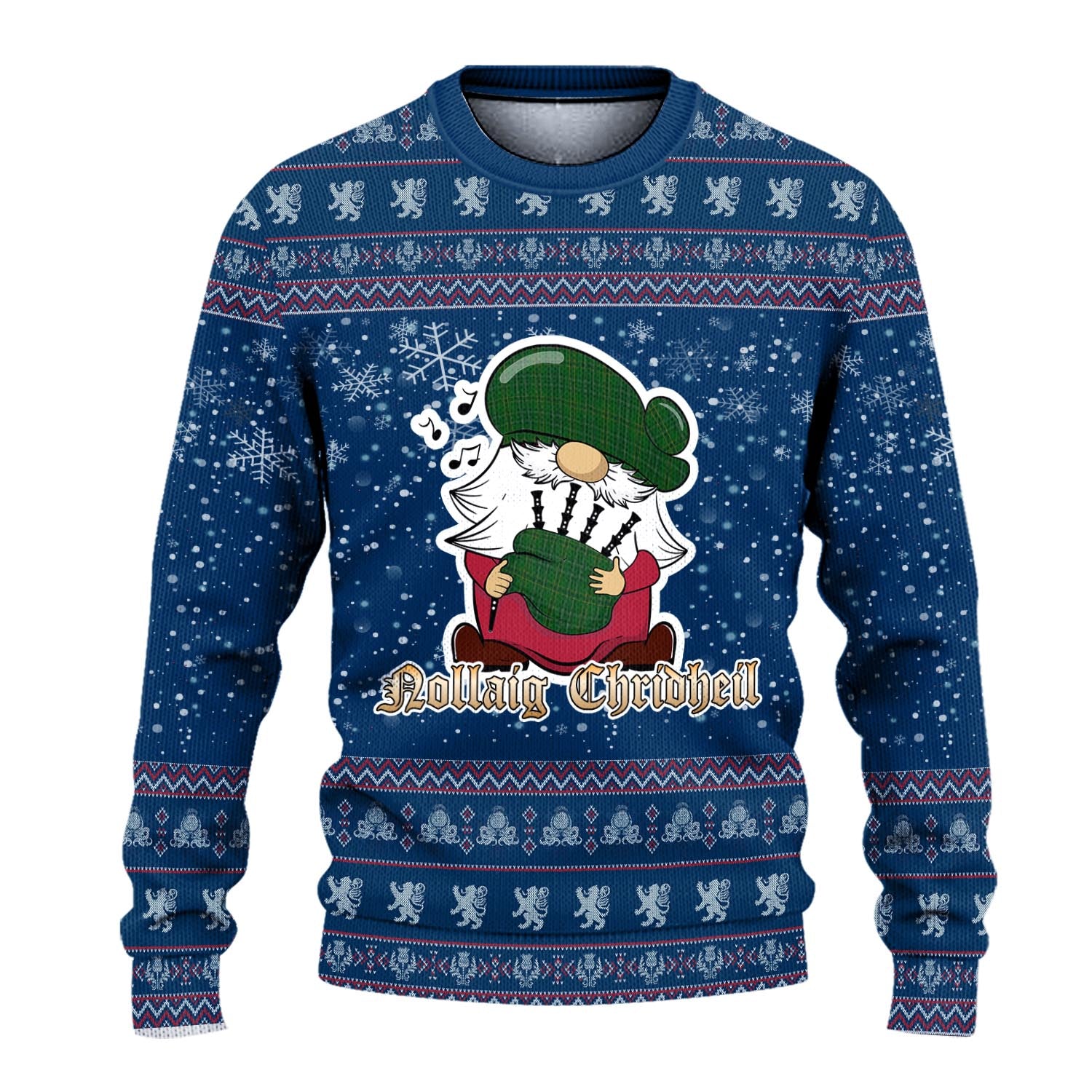 Wexford County Ireland Clan Christmas Family Knitted Sweater with Funny Gnome Playing Bagpipes - Tartanvibesclothing