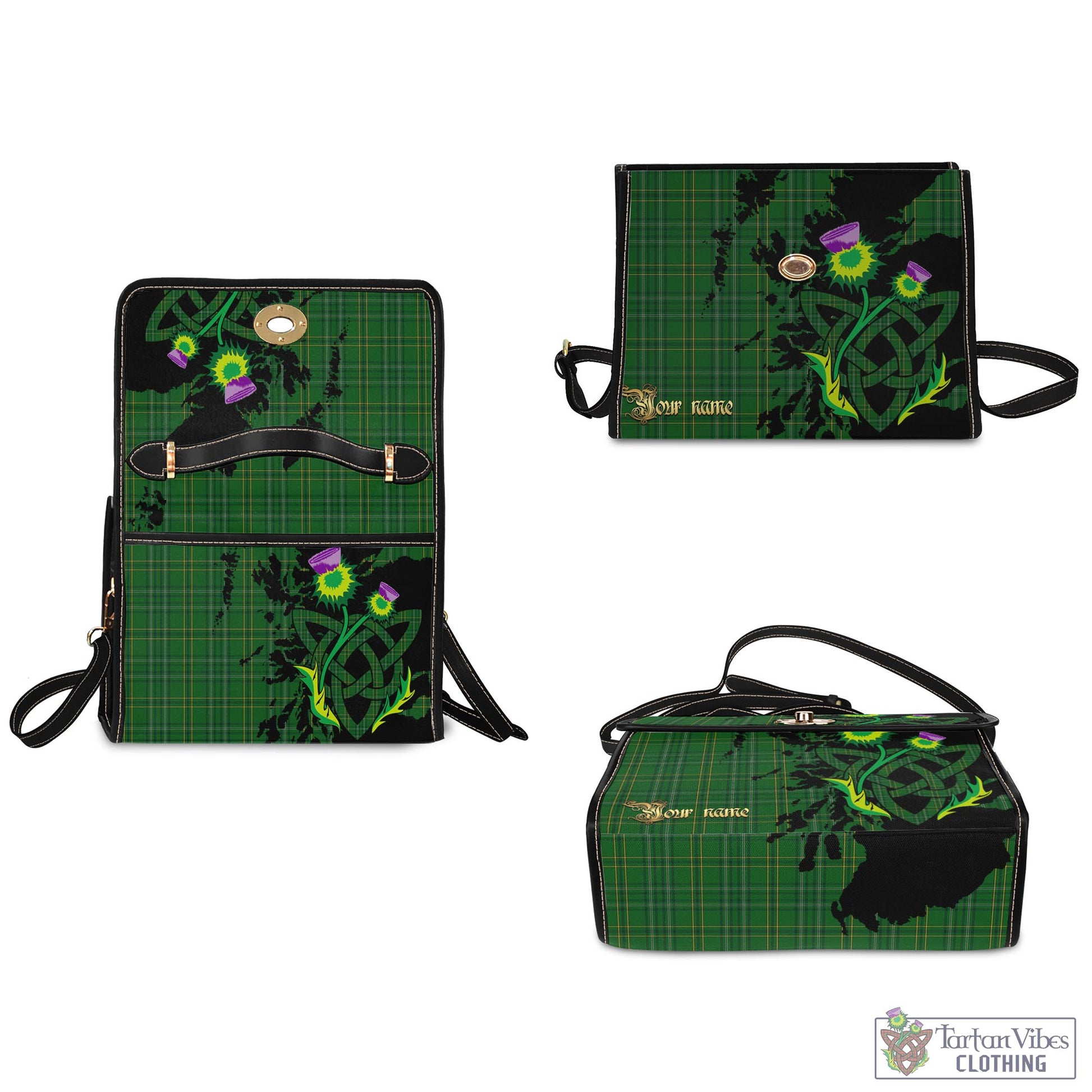 Tartan Vibes Clothing Wexford County Ireland Tartan Waterproof Canvas Bag with Scotland Map and Thistle Celtic Accents