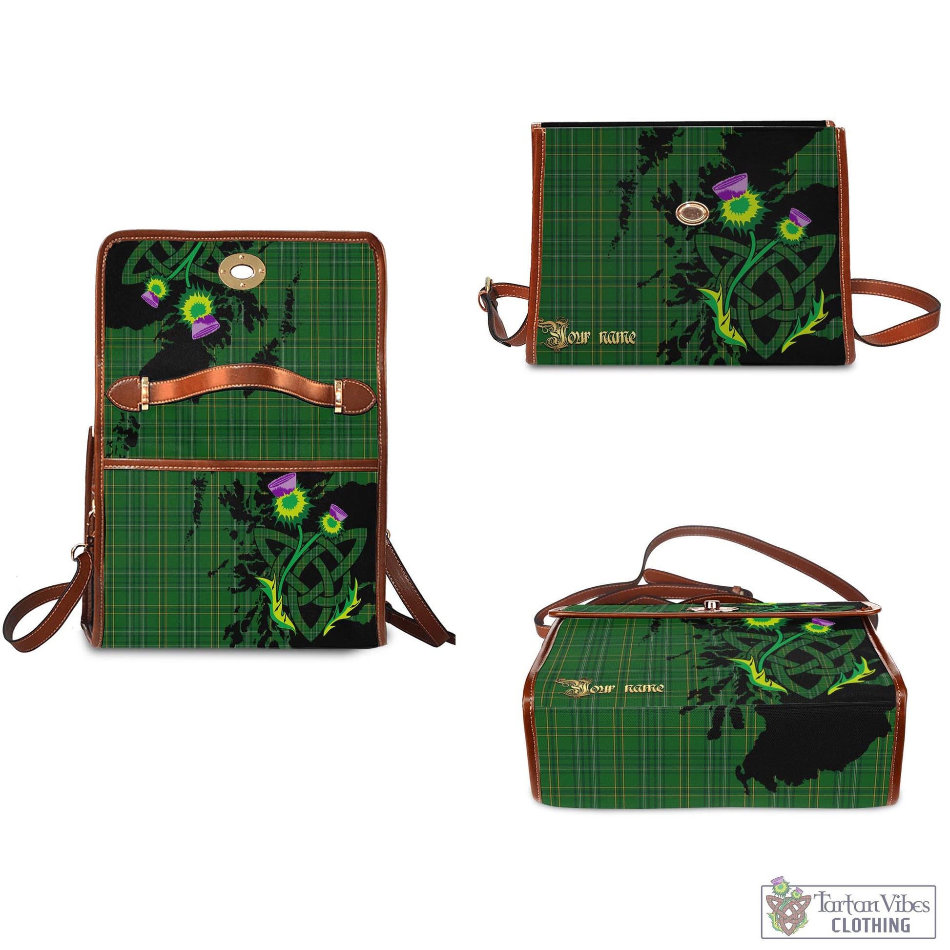 Tartan Vibes Clothing Wexford County Ireland Tartan Waterproof Canvas Bag with Scotland Map and Thistle Celtic Accents