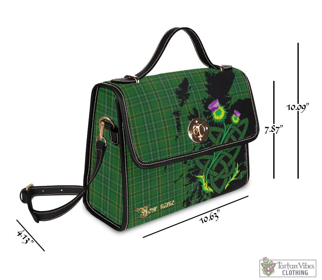 Tartan Vibes Clothing Wexford County Ireland Tartan Waterproof Canvas Bag with Scotland Map and Thistle Celtic Accents