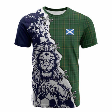 Wexford County Ireland Tartan Scottish Cotton T-shirt Angry Lion With Soccer Ball Style Kid's Shirt - Tartan Vibes Clothing