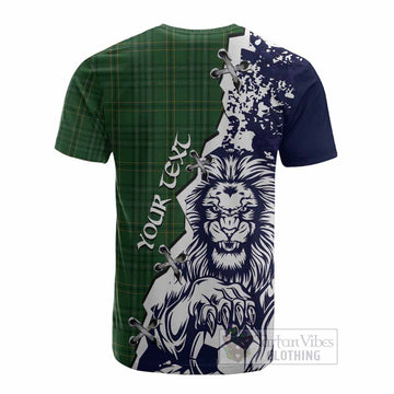 Wexford County Ireland Tartan Scottish Cotton T-shirt Angry Lion With Soccer Ball Style - Tartan Vibes Clothing