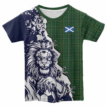 Wexford County Ireland Tartan Scottish Kid T-shirt Angry Lion With Soccer Ball Style Youth XL Size14 - Tartan Vibes Clothing
