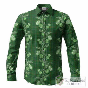 Wexford Tartan Long Sleeve Button Shirts Seamless Scottish Thistle Flowers