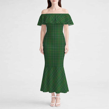 Wexford Tartan Off Shoulder Ruffle Mermaid Maxi Dress