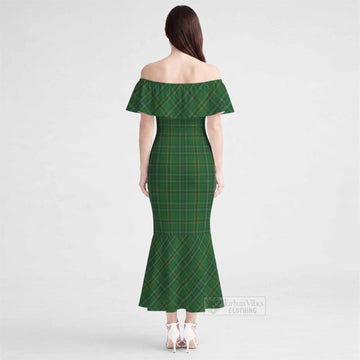 Wexford Tartan Off Shoulder Ruffle Mermaid Maxi Dress