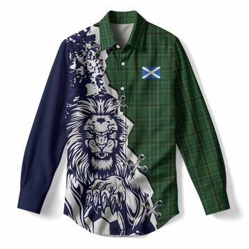 Wexford Tartan Scottish Women Casual Shirt Angry Lion With Soccer Ball Style