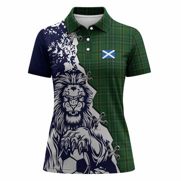 Wexford Tartan Scottish Women Polo Shirt Angry Lion With Soccer Ball Style