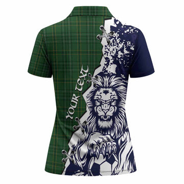 Wexford Tartan Scottish Women Polo Shirt Angry Lion With Soccer Ball Style