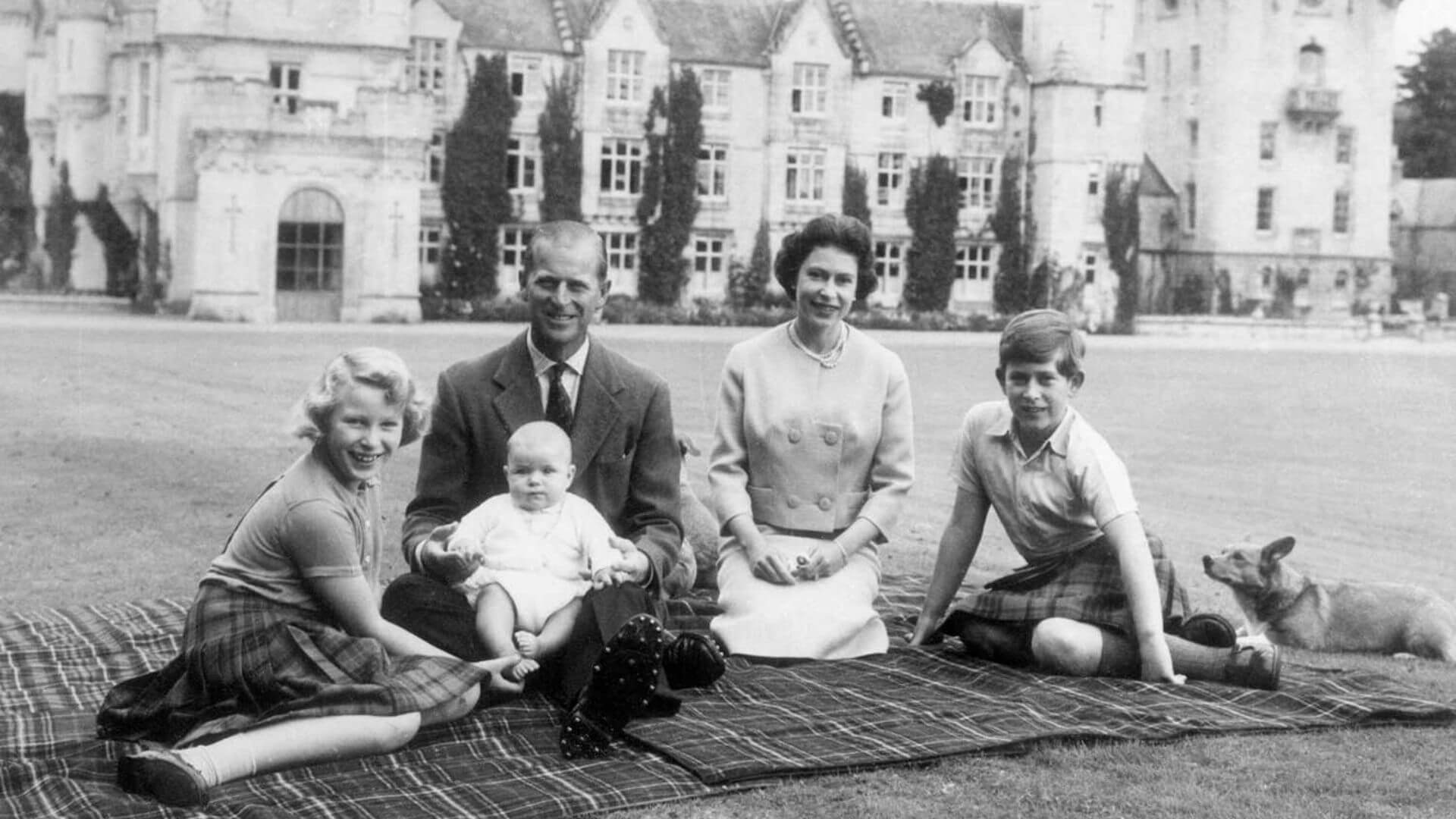 British royal family at Balmoral Castle vintage photo Queen Elizabeth II Prince Philip