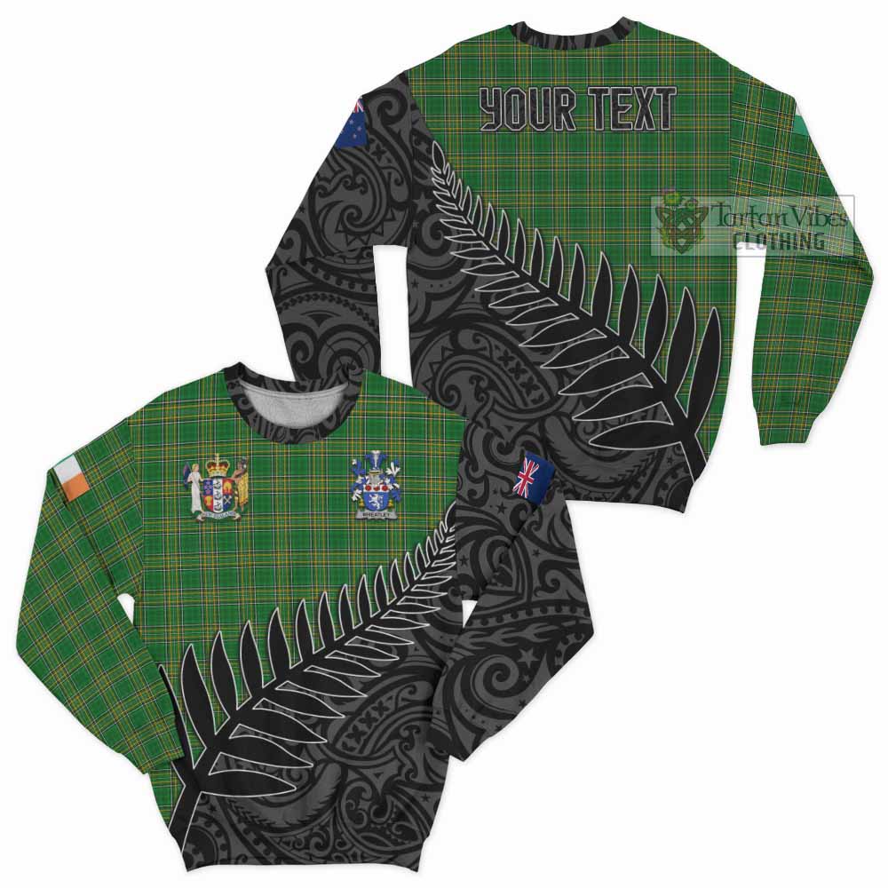 Tartan Vibes Clothing Wheatley Irish Clan Tartan Sweatshirt with Coat of Arms New Zealand Silver Fern Half Style