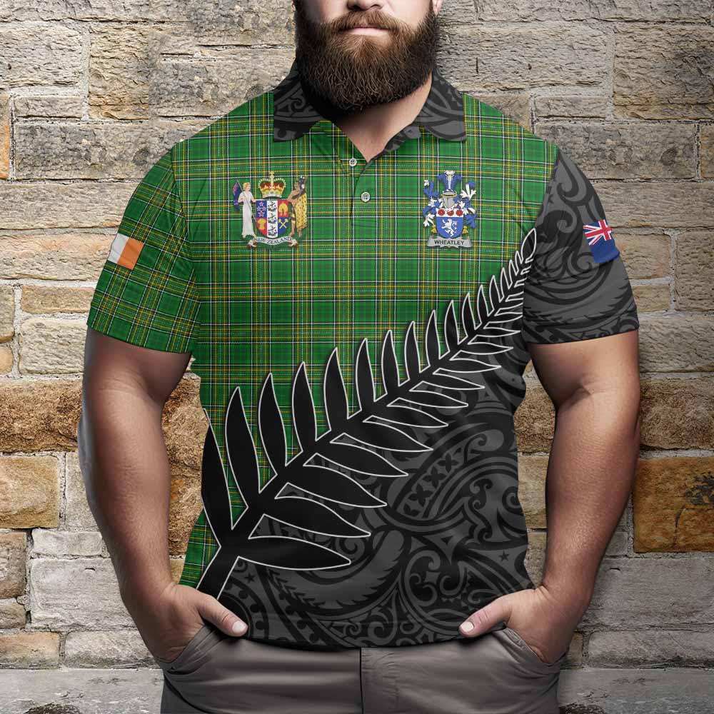 Tartan Vibes Clothing Wheatley Irish Clan Tartan Polo Shirt with Coat of Arms New Zealand Silver Fern Half Style