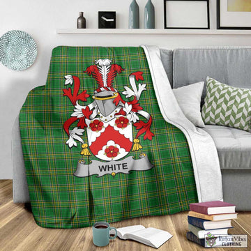 Tartan Vibes Clothing White Irish Clan Tartan Blanket with Coat of Arms