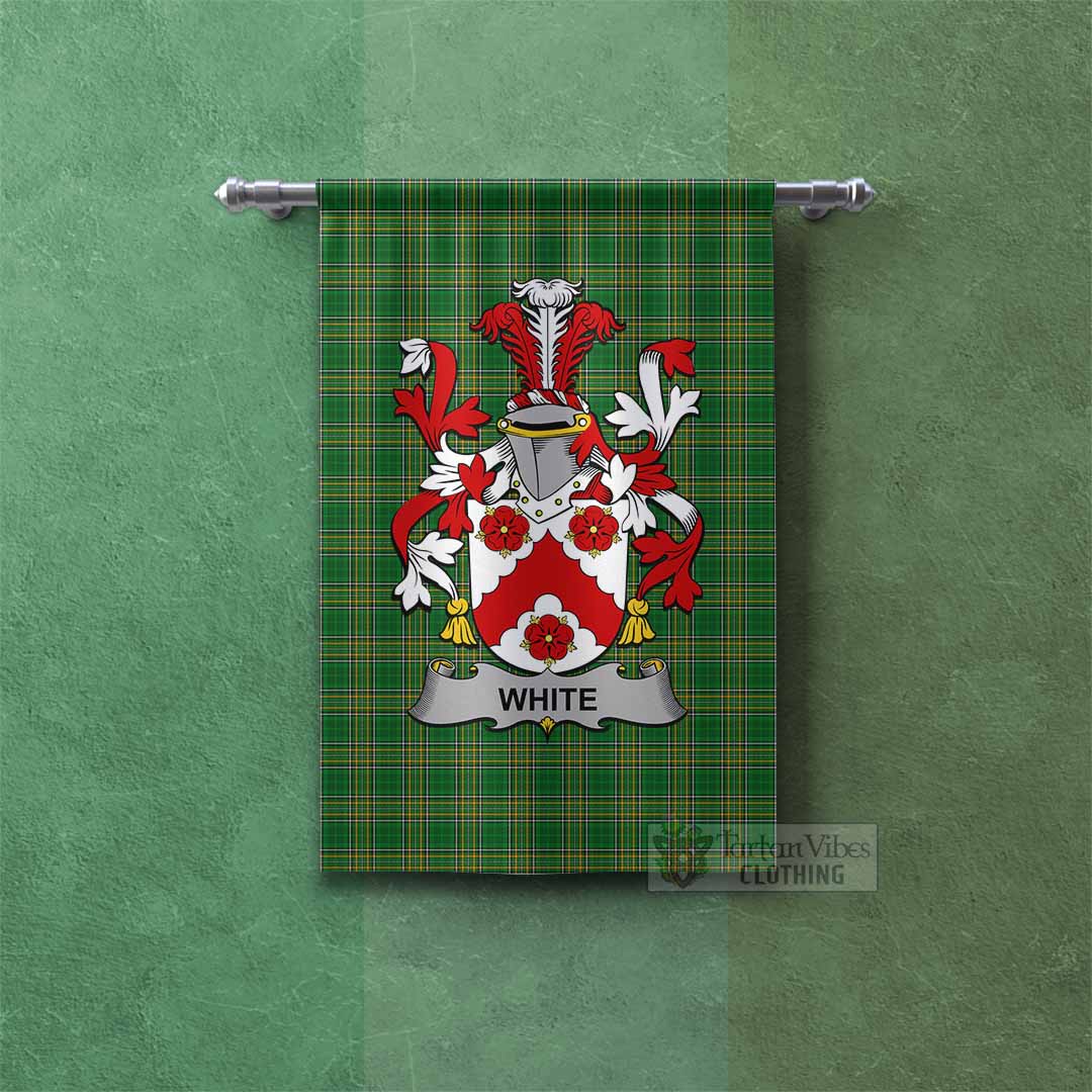 Tartan Vibes Clothing White Irish Clan Tartan Gonfalon, Tartan Banner with Coat of Arms
