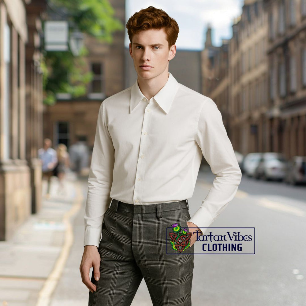 White Shirt with Statement Collar and Grey Tartan Plaid Pants 