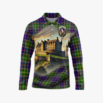 Whitefoord Tartan Family Crest Long Sleeve Polo Shirt with Scottish Ancient Castle Style Unisex - Tartan Vibes Clothing