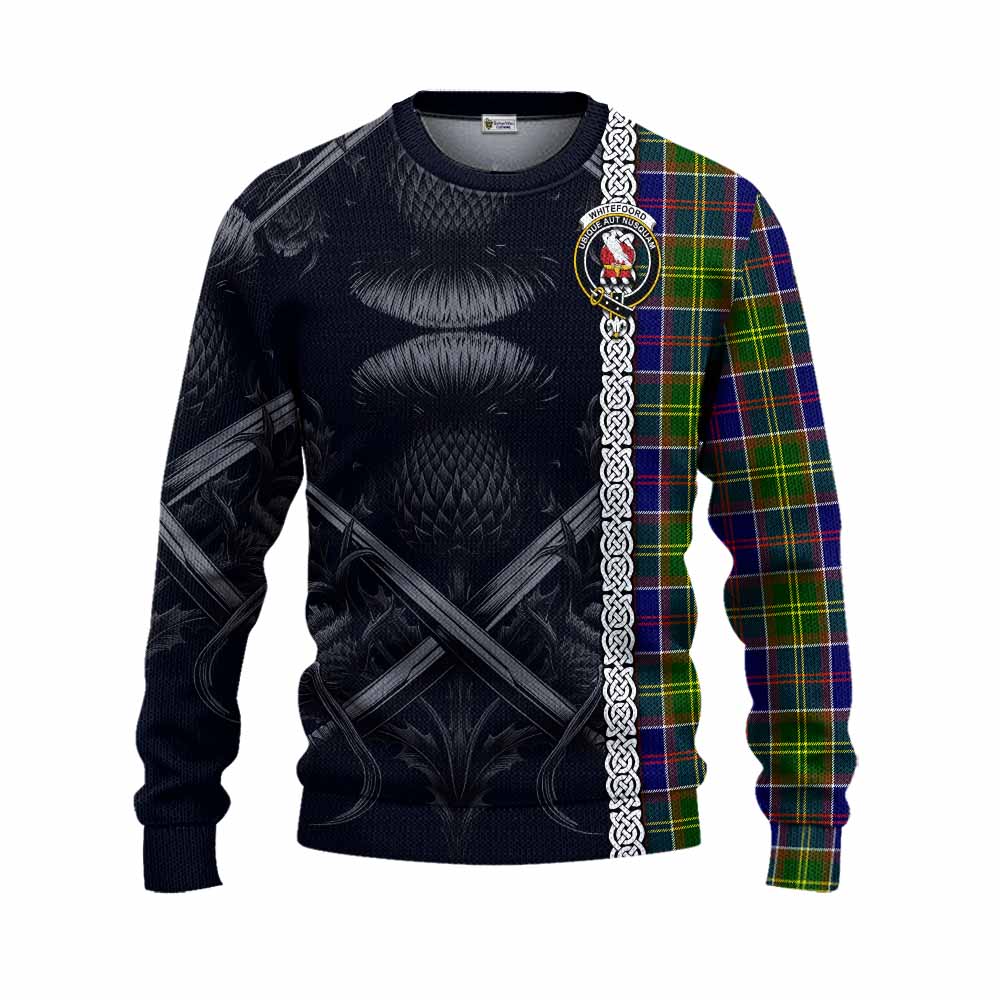 Whitefoord Tartan Knitted Sweater with Family Crest Cross Sword Thistle Celtic Vibes Unisex - Tartan Vibes Clothing