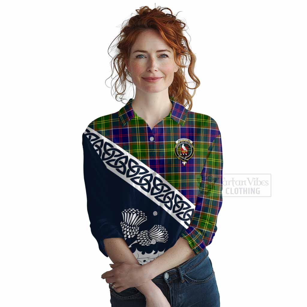 Whitefoord Tartan Women's Casual Shirt Featuring Thistle and Scotland Map Female - Tartan Vibes Clothing