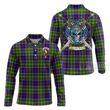 Whitefoord Tartan Long Sleeve Polo Shirt with Family Crest Celtic Skull Style Unisex - Tartan Vibes Clothing