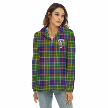 Whitefoord Tartan Women's Borg Fleece Hoodie with Half Zip with Family Crest