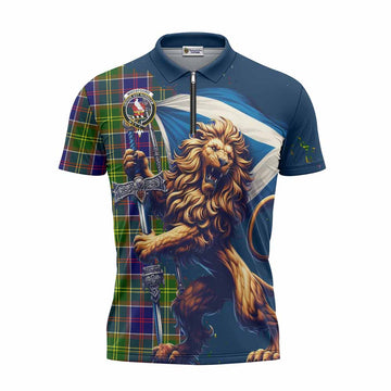 Whitefoord Tartan Family Crest Zipper Polo Shirt with Scottish Majestic Lion Unisex - Tartan Vibes Clothing