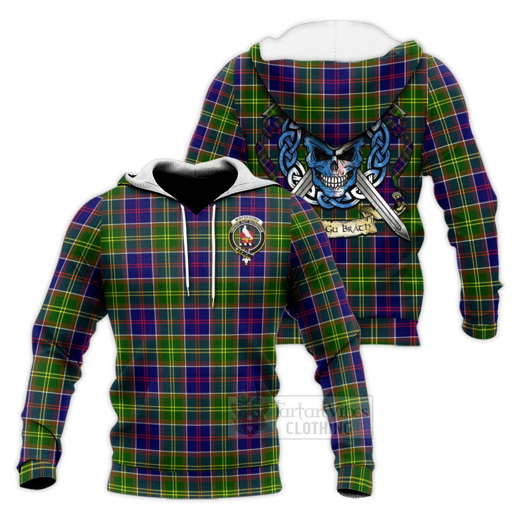 Whitefoord Tartan Knitted Hoodie with Family Crest Celtic Skull Style Unisex Knitted Pullover Hoodie - Tartan Vibes Clothing