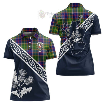 Whitefoord Tartan Women's Polo Shirt Featuring Thistle and Scotland Map Women - Tartanvibesclothing Store