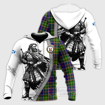 Whitefoord Tartan Clan Crest Knitted Hoodie with Highlander Warrior Celtic Style Unisex Knitted Pullover Hoodie - Tartan Vibes Clothing
