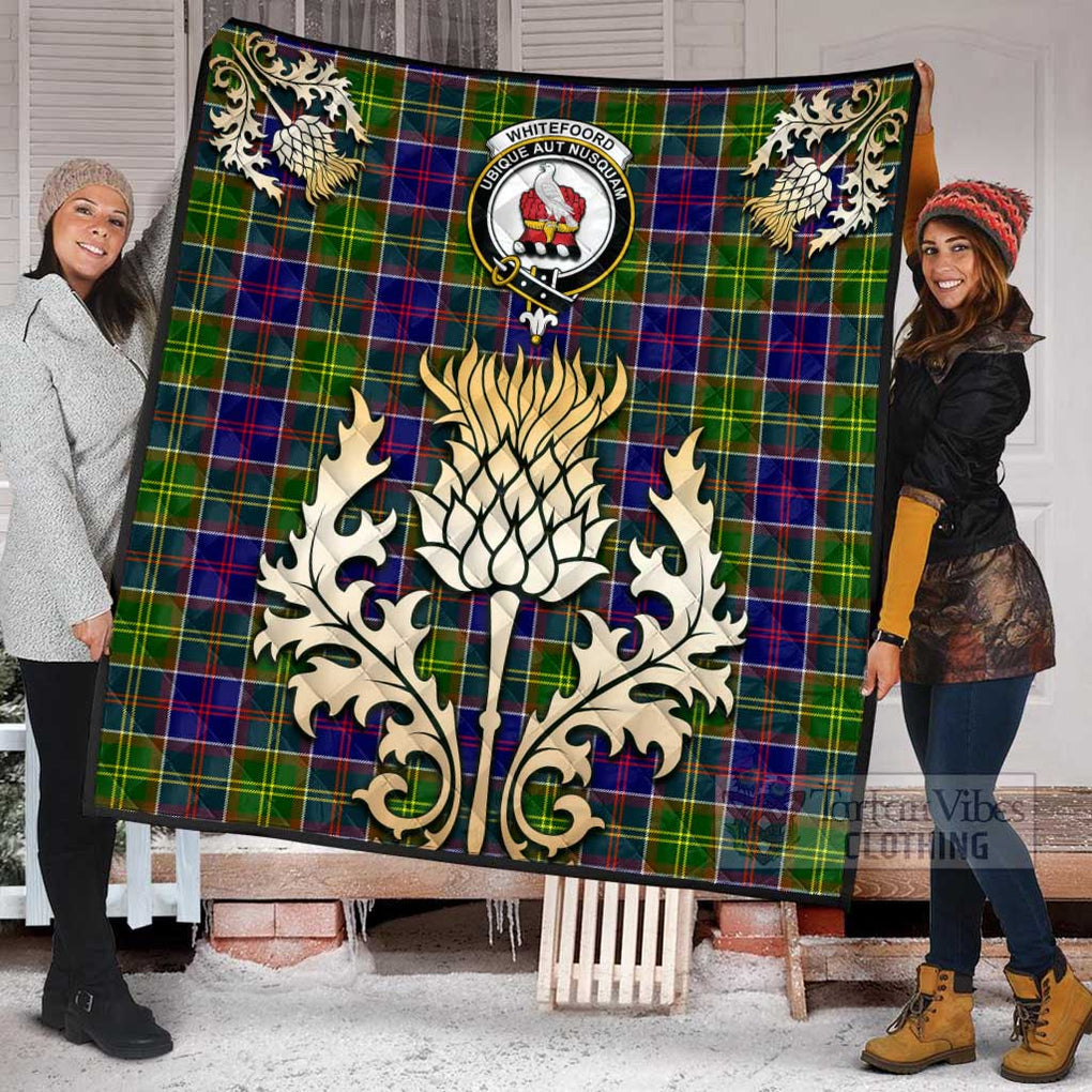 Tartan Vibes Clothing Whitefoord Tartan Quilt with Family Crest and Golden Thistle Style