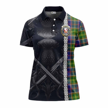 Whitefoord Tartan Women's Polo Shirt with Family Crest Cross Sword Thistle Celtic Vibes Women - Tartan Vibes Clothing