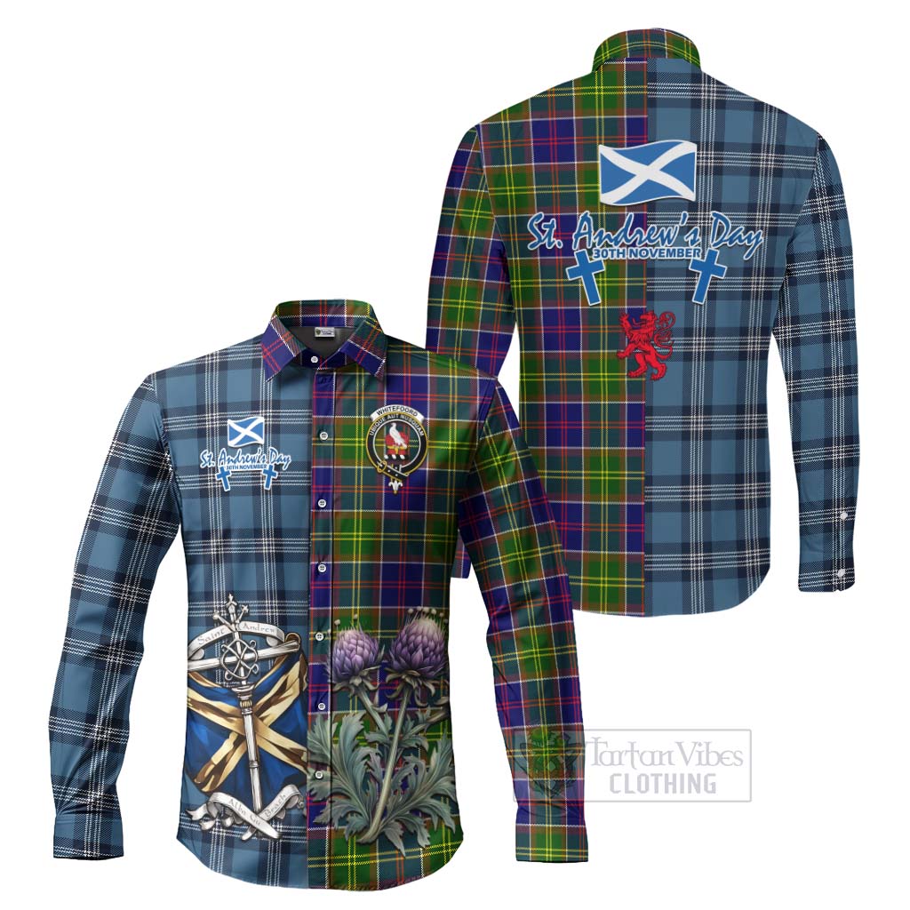 Whitefoord Tartan Long Sleeve Button Shirt Happy St. Andrew's Day Half Tartan Style Men's Shirt S - Tartan Vibes Clothing