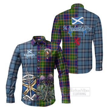 Whitefoord Tartan Long Sleeve Button Shirt Happy St. Andrew's Day Half Tartan Style Men's Shirt S - Tartan Vibes Clothing