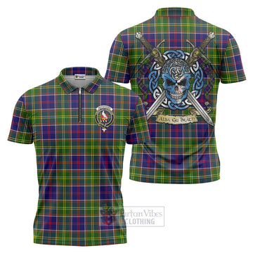 Whitefoord Tartan Zipper Polo Shirt with Family Crest Celtic Skull Style Unisex - Tartan Vibes Clothing