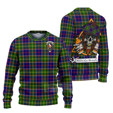Whitefoord Tartan Ugly Sweater with Family Crest and Bearded Skull Holding Bottles of Whiskey Unisex - Tartan Vibes Clothing
