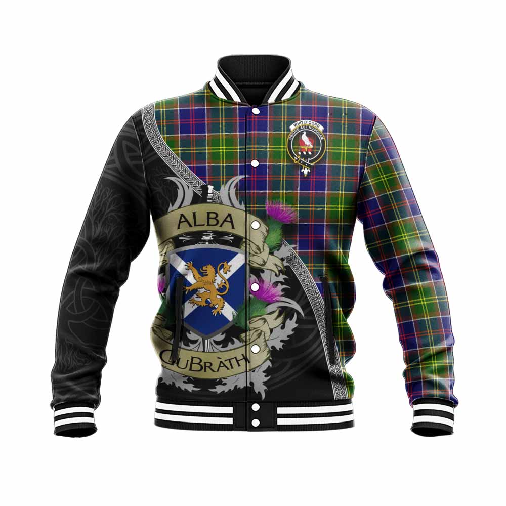Whitefoord Tartan Family Crest Baseball Jacket Lion Rampant Royal Thistle Shield Celtic Inspired Unisex - Tartan Vibes Clothing