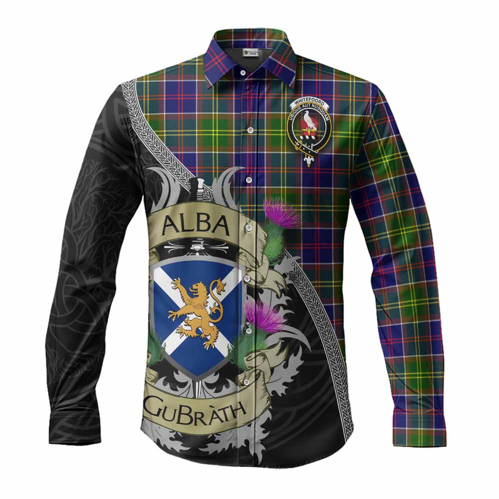 Whitefoord Tartan Family Crest Long Sleeve Button Shirt Lion Rampant Royal Thistle Shield Celtic Inspired Men's Shirt S - Tartan Vibes Clothing