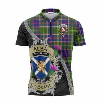 Whitefoord Tartan Family Crest Zipper Polo Shirt Lion Rampant Royal Thistle Shield Celtic Inspired Unisex - Tartan Vibes Clothing